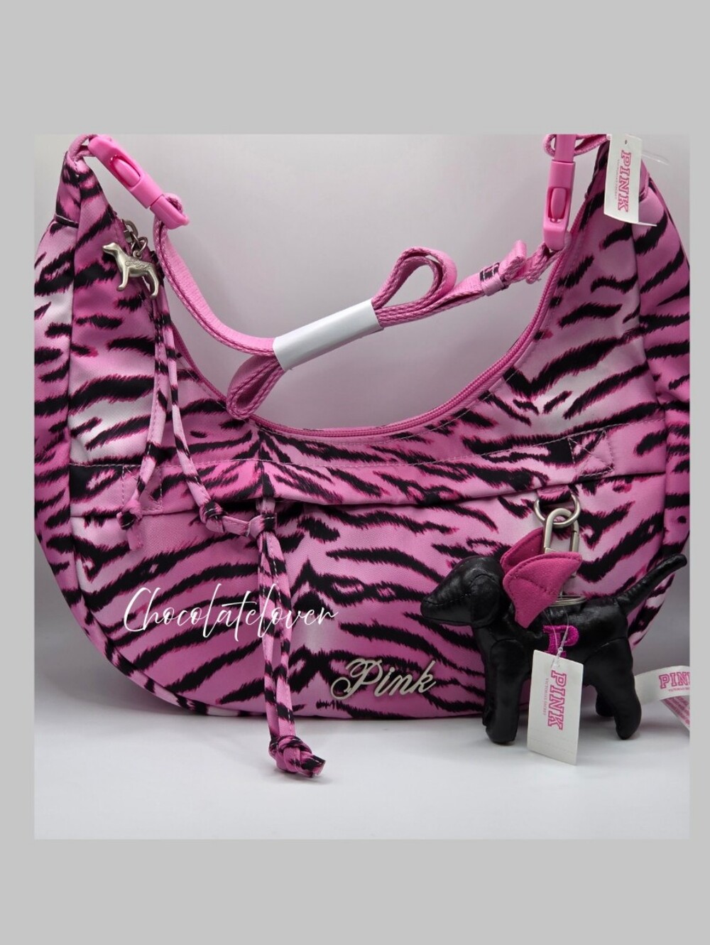 Victoria's Secret PINK Sling Pink Zebra Bag With Bat Dog NWT